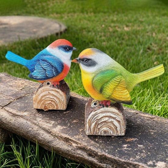 Bird Ornament with Light-Triggered Bird Sound Lifelike Look Decorative Bird Sculpture Garden Courtyard Decor