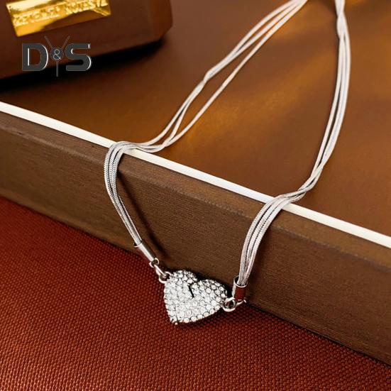 Women Necklace Magnetic Matching Broken Heart Pendant Rhinestone Adjustable Length Hematite Therapy Natural Neck Pain Relief Migraine Healing Choker