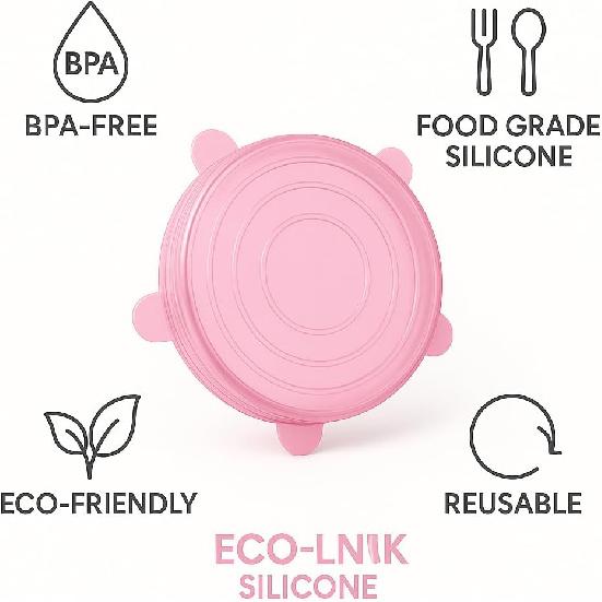 Silicone Stretch Lids Pink (6 Pack) Reble Airtight Food Covers for Bowls, Containers & Fruits |Elastic BPA-Free Stretchable Lids | Microwave, Freezer
