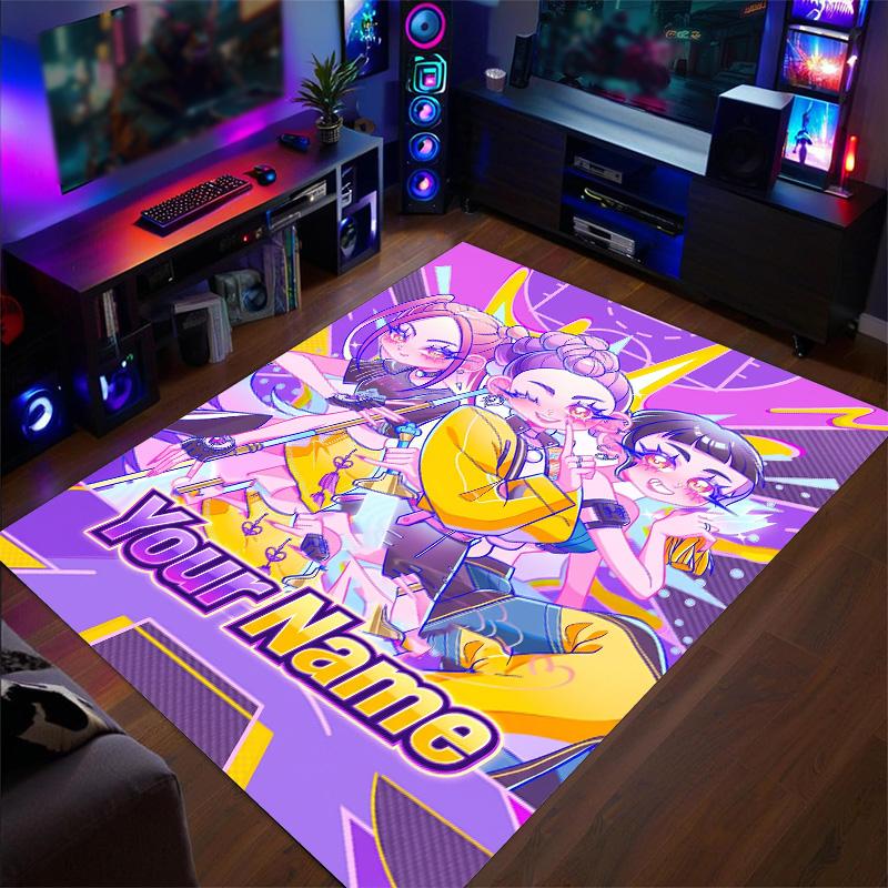Crystal Velvet Rug Kpop Demon Hunters Print Custom Name Text Floor Mat Home Decor