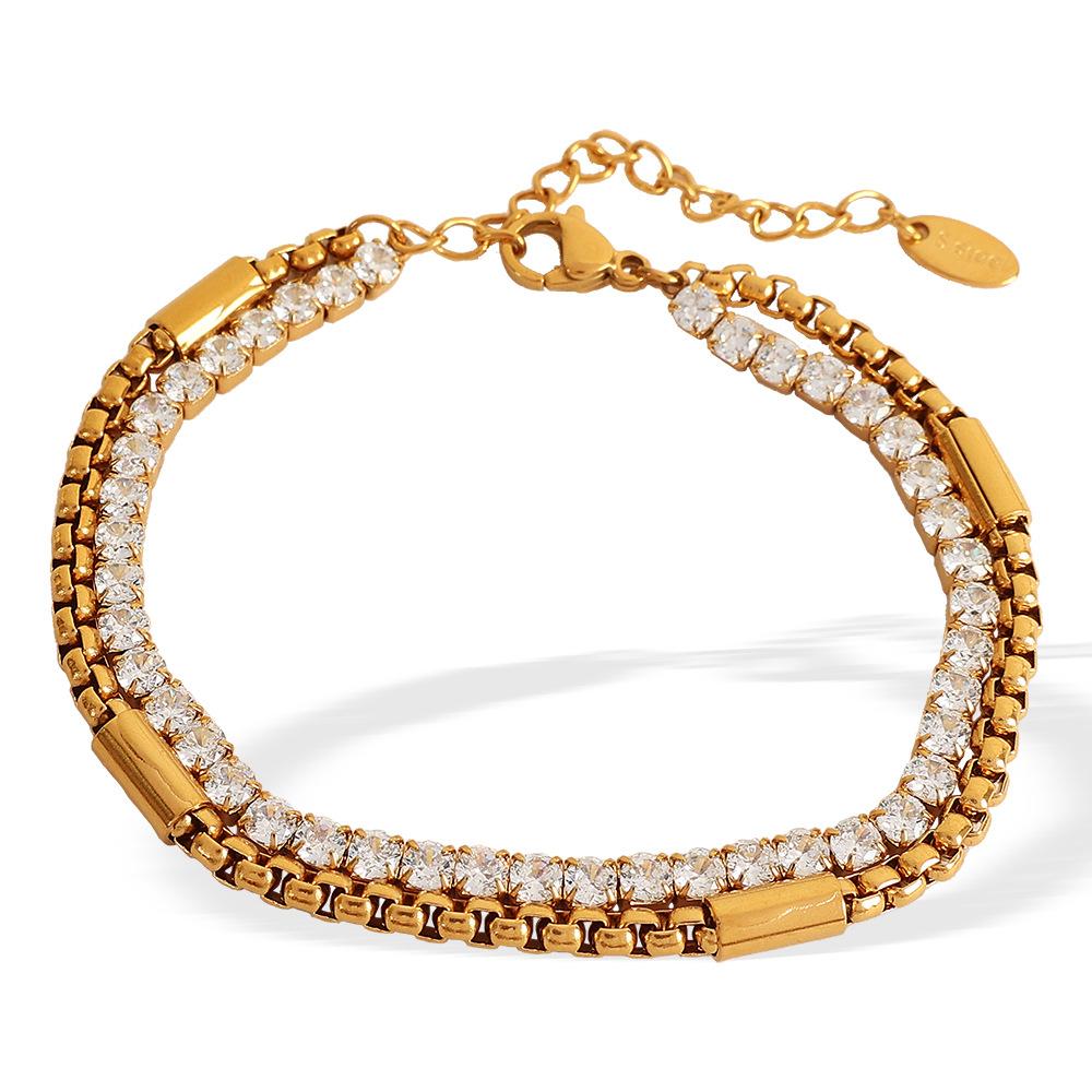 ODM 18K Gold Plated Stainless Steel Fashion White Zircon Bracelets Adjustable Tennis Multi-layer Luxury Jewelry for Women