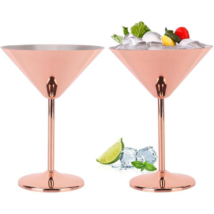 Stainless Steel Martini Glasses Set of 2, 220ml Unbreakable Metal Martini Glasses Copper Martini Glasses Stylish Cocktail Glasses Wine Goblet Martini
