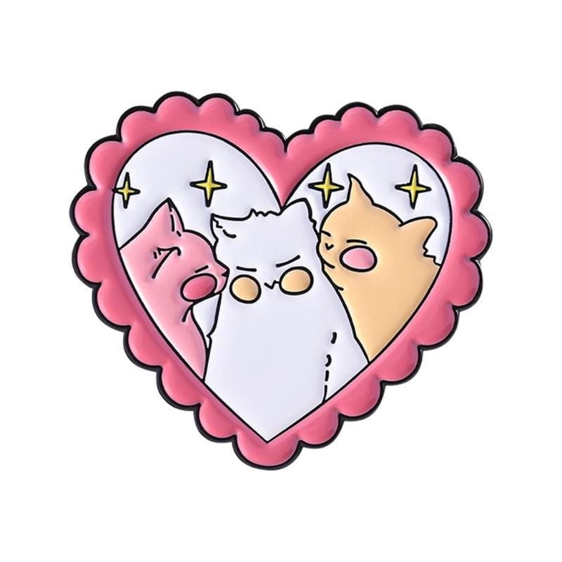 Adorable Cats Heart Shaped Alloy Brooch Secure Pin Clasp Fashion Accessory For Women Girls