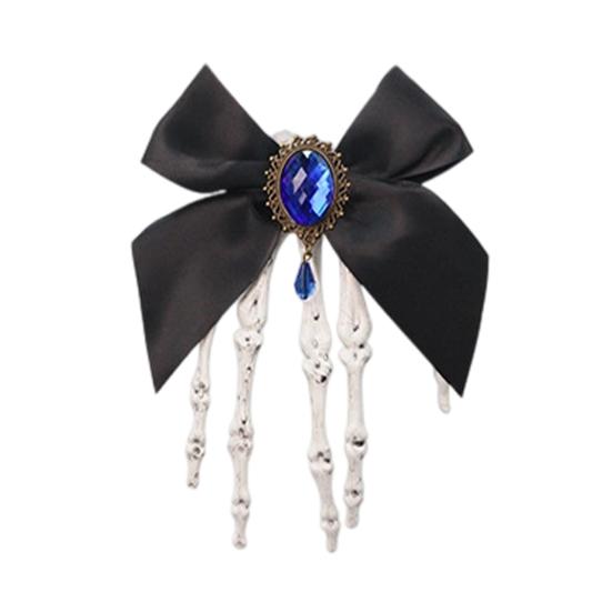 Halloween Skeleton Hand Hair Clips with Bowknot Faux Crystal Hand Bone Hairpin Gothic Skull Claw Hair Accessories for Girls Party Cosplay