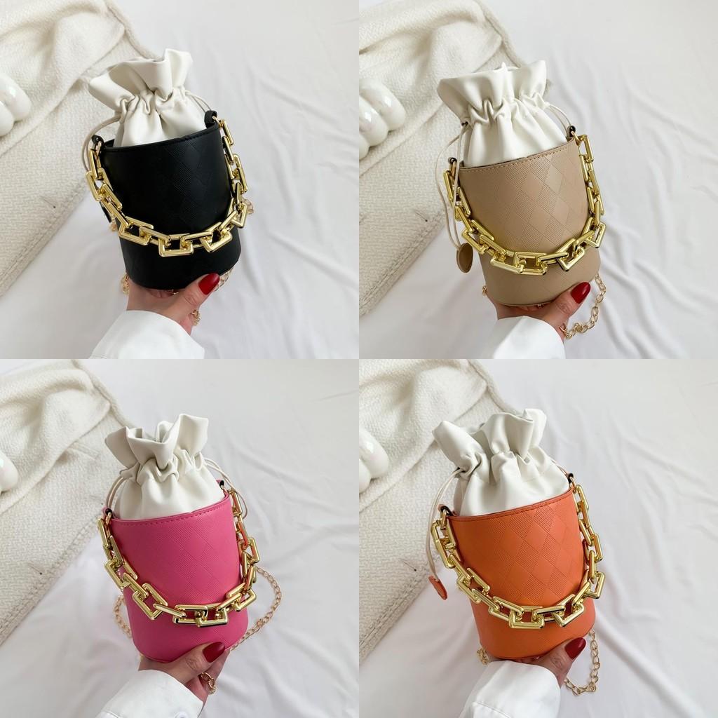 Chic Casual Womens Bucket Bag Stylish Chain Strap Shoulder Bag Versatile Color Options