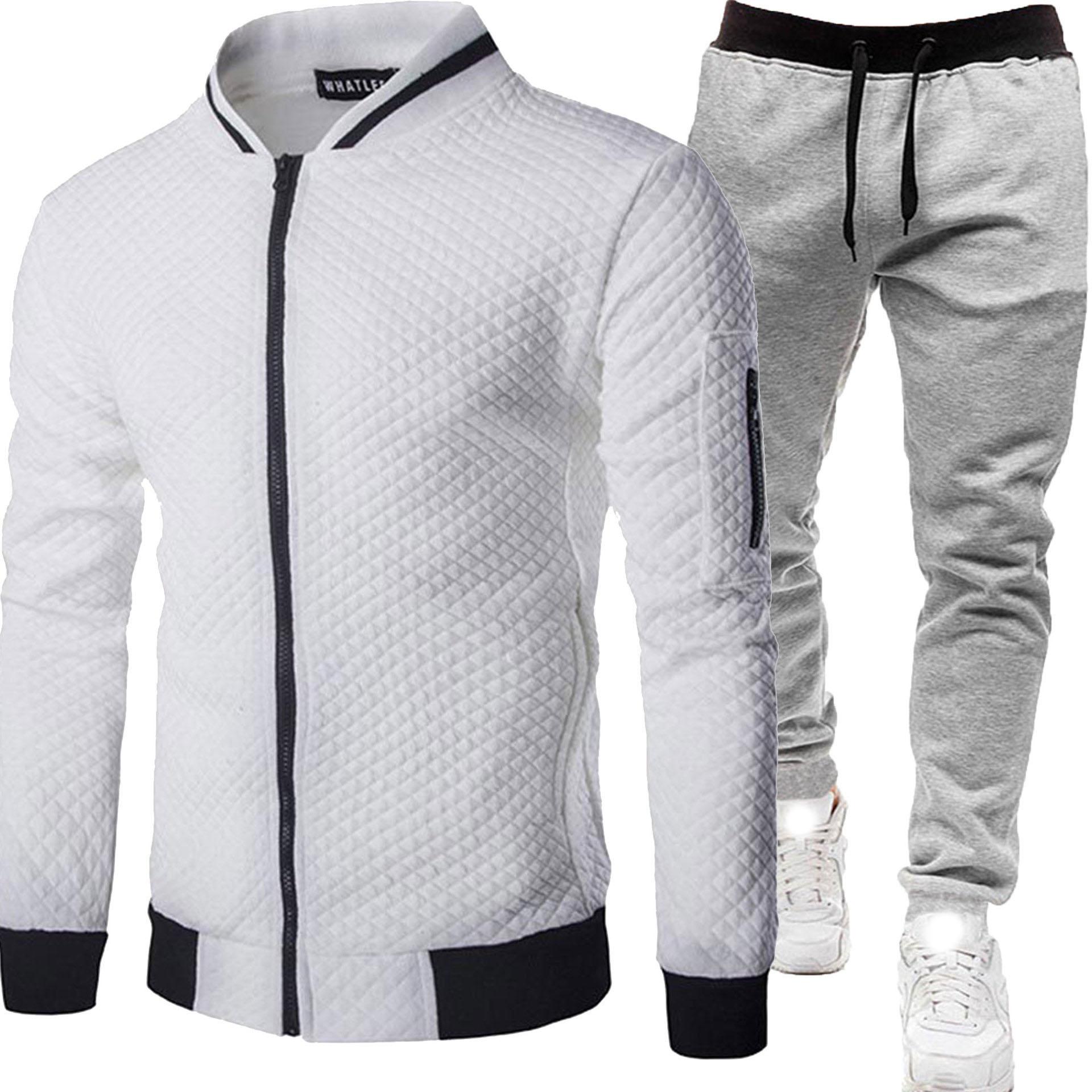 

Spring and Autumn Men s Plus Size Collar Zip Cardigan Sweater Jacket + Casual Trousers Baseball Uniform Sports Two Piece Set XS