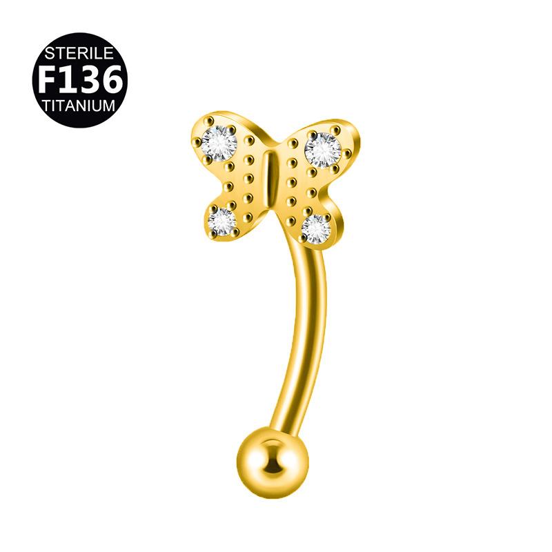 New Styles Best Selling F136 Titanium Zircon Butterfly Gold Inlaid Eyebrow Nail Screw Ball Fashion Body Jewelry