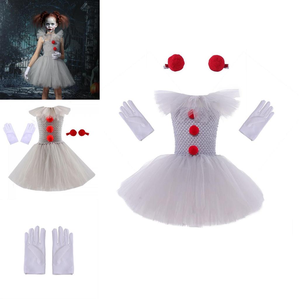 Sparkling Princess Clown Dress Set For Children's Halloween Show