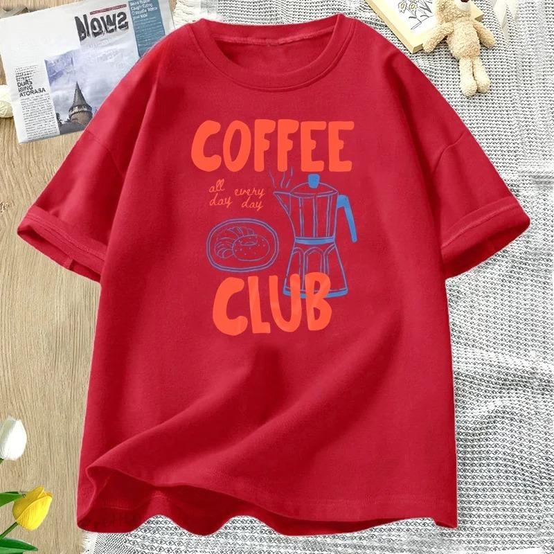 Coffee Club T Shirt Women Funny Coffee Lover Retro Tshirt Trendy Short Sleeve Tee Harajuku Graphci T Shirts Streetwear