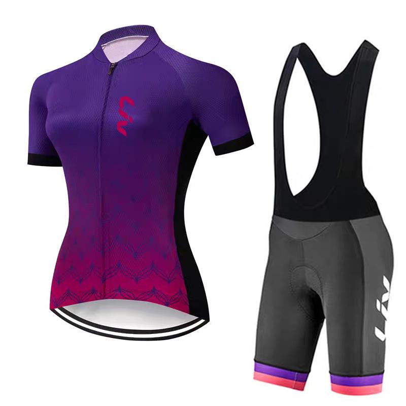 Cycling Jersey Set Women's Summer Cycling Bib Sponge Cushion Road Bike Cycling Top Moisture Wicking Quick Drying Clothes