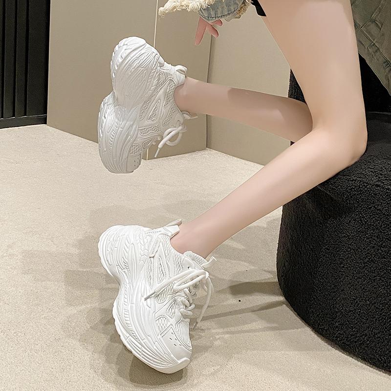 Fashion 8CM Women Thick Leather Sneakers New Autumn High Platform Dad Shoes Women Casual Trainer Sneakers Thick Sole Vulcanize Shoes