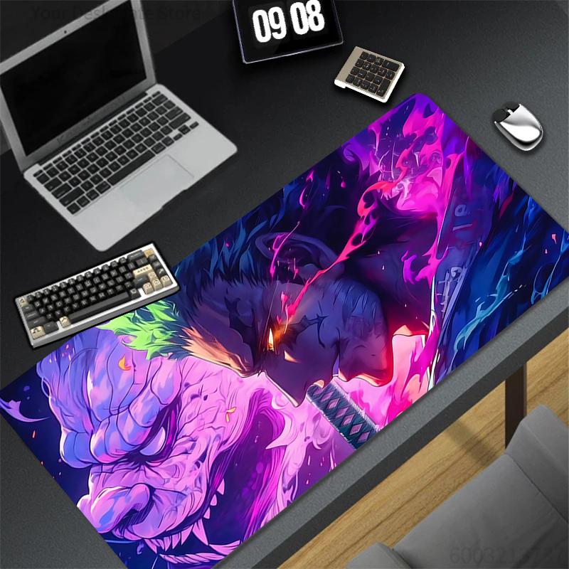 Japan Anime Mousepad Computer Gamer Lock Edge Extended Desk Mat Laptop One Piece Zoro Keyboard Mouse Pad Natural Rubber Carpet