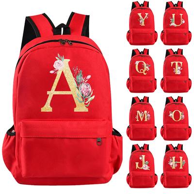 26 English Letters Cosplay Canvas Red Backpack Children Schoolbag Travel Bag Back To School Bookbag for Kids