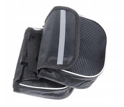 Two-compartment bicycle frame bag with reflector