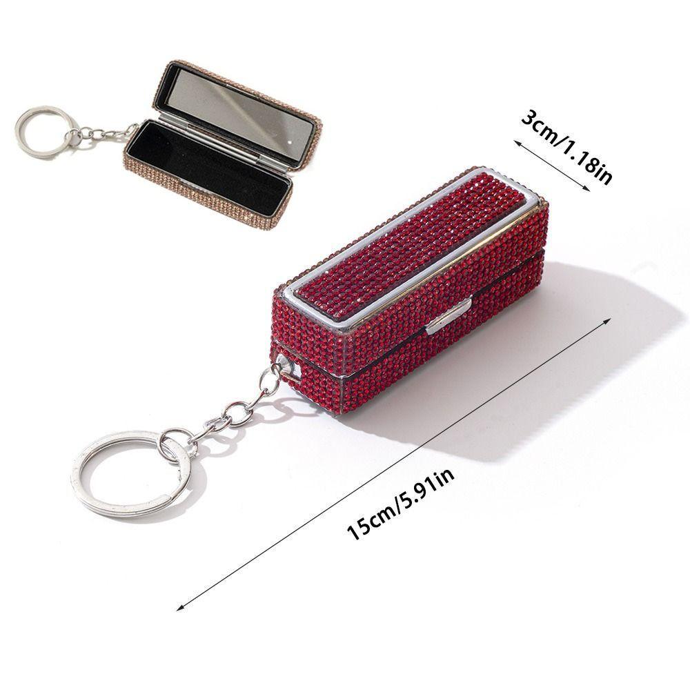 Bling Lip Gloss Storage Case Keychain Portable Lipstick Holder Rhinestone Lipstick Box  Makeup