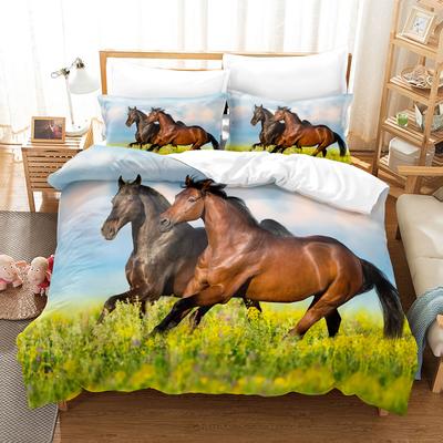 3D Horse Printing Soft Duvet Cover Animal Beding Set Twin Ful Double Quen King-Sized Dimensionsd Dimensions for Tens Soft Polyester Warm Comforter