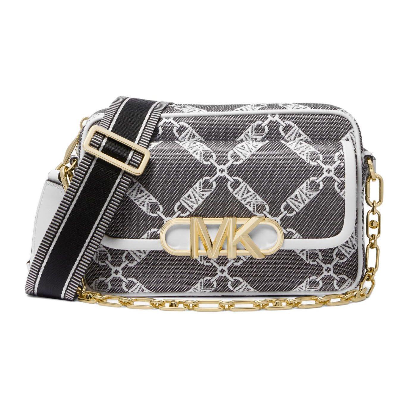 

Michael Kors Mk Parker Logo Zipper Closure Fabric Camera Bag Women Shoulder Bag Black White 32S4G7PC8J-012 Basic Set (Bag+Dust Bag)