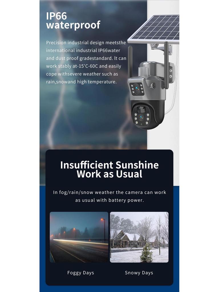 Solar-Powered 4G Outdoor Waterproof Dual Camera with HD Night Vision and Remote Monitoring