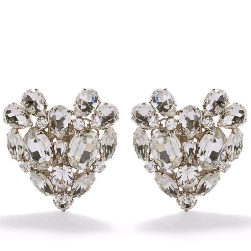 Exaggerated Large Rhinestone Love Stud Earrings, Earclips for Women Without Earrings, Personality Versatile, High-end Temperament Earrings