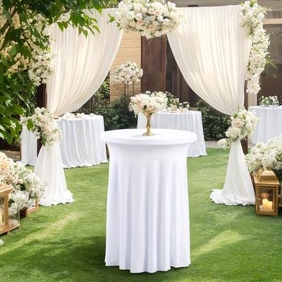 Solid Color Height Stretch Round Tablecloth Long Drape Elastic Bar Table Cover Dustproof Decorative Bar Counter Cover Auditorium