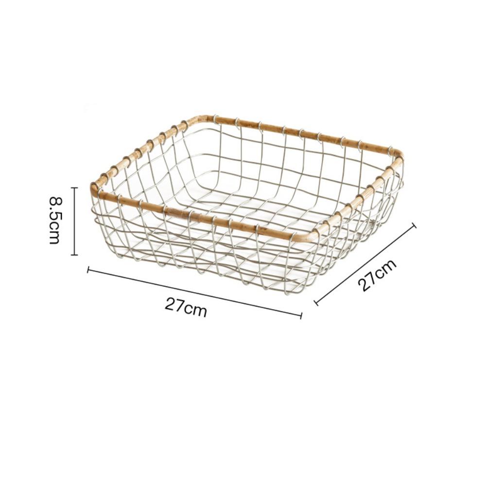 Chic Design Woven Iron Storage Basket Square Metal Construction Organizer Basket Casual Chic Art Design Food Basket Kitchen Use
