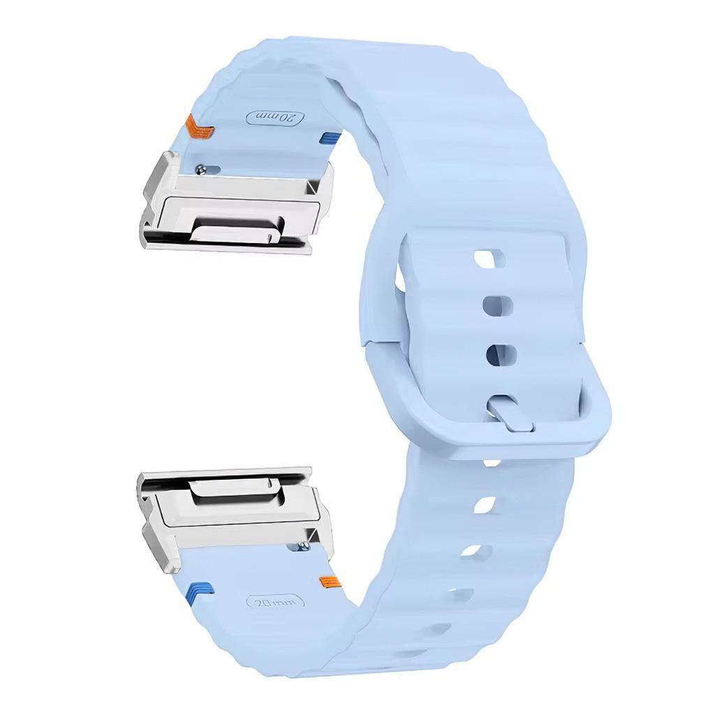 For Garmin Fenix 8 47mm/Fenix E 47mm 22mm Quick Release Wavy Texture Silicone Watch Strap with Silver Connector
