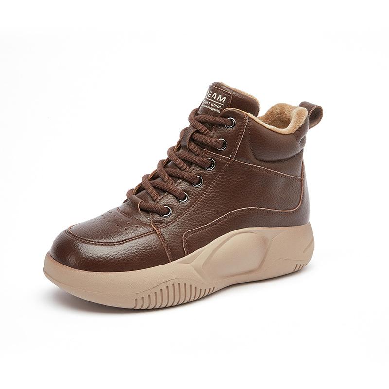 Snøstøvler i skinn dame 2025 vinter nye retro damestøvler casual allsidige Martin-støvler dame tykksålede høydeøkende støvler