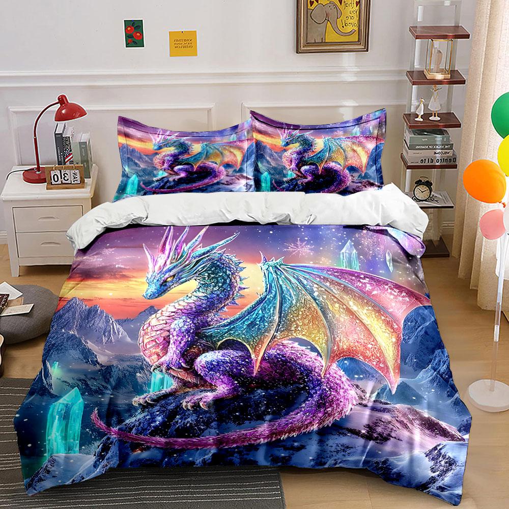 Colorful dragon with crystals. Bedding sets Duvet cover sets Duvet covers Pillowcases(1 * Duvet Cover 2 * Pillowcases without duvet insert)