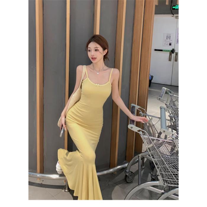 

Spring and summer pure desire sexy hot girls slim and thin hip-wrapped suspender dress women s step-by-step lotus long dress S