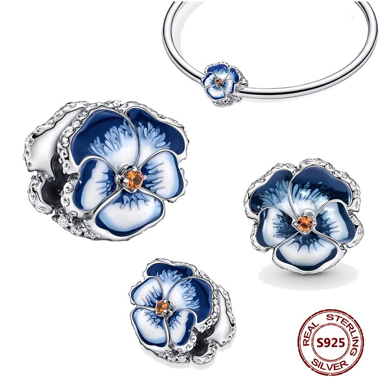 Flower Charms Fit Bracelets Sunflower 925 Silver Tulip Sakura Daisy Rose Flowers Beads DIY Jewelry Making