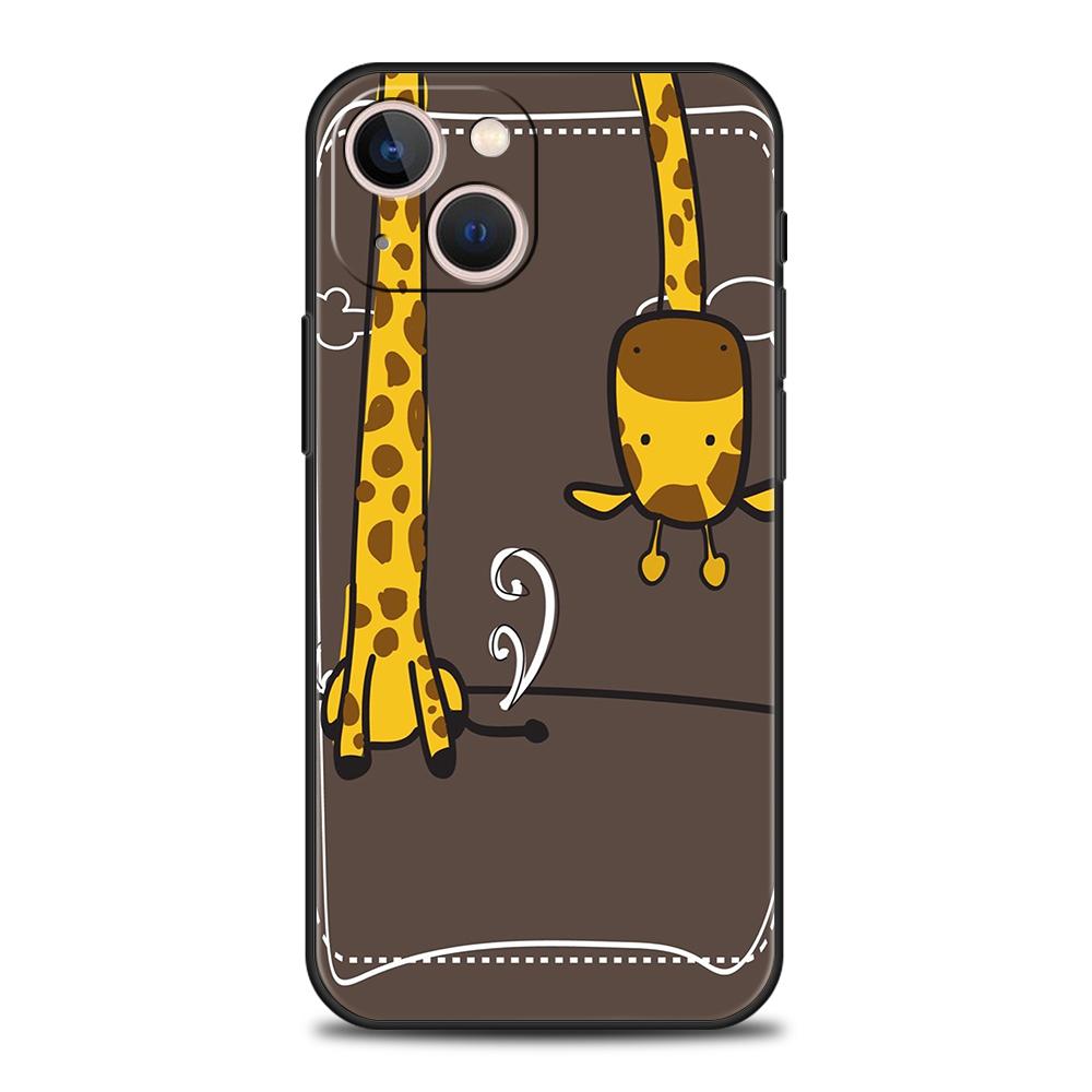 Luxury TPU Soft Phone Case For iPhone 16 11 15 14 Pro MAX 12 13 7 8 Plus X XR XS SE 2022 Black Cover Giraffe Illustration