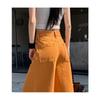 Summer Orange Wide Leg Pants Women High Waist Loose Fit Casual Cropped Jeans