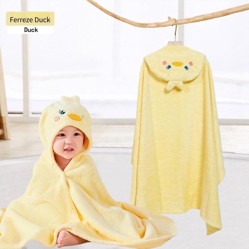 80x120cm Children Bath Towel Cashmere Cape with Baby Hat Cartoon Bathrobe Thickened Absorbent and Non Shedding Wrap Towel