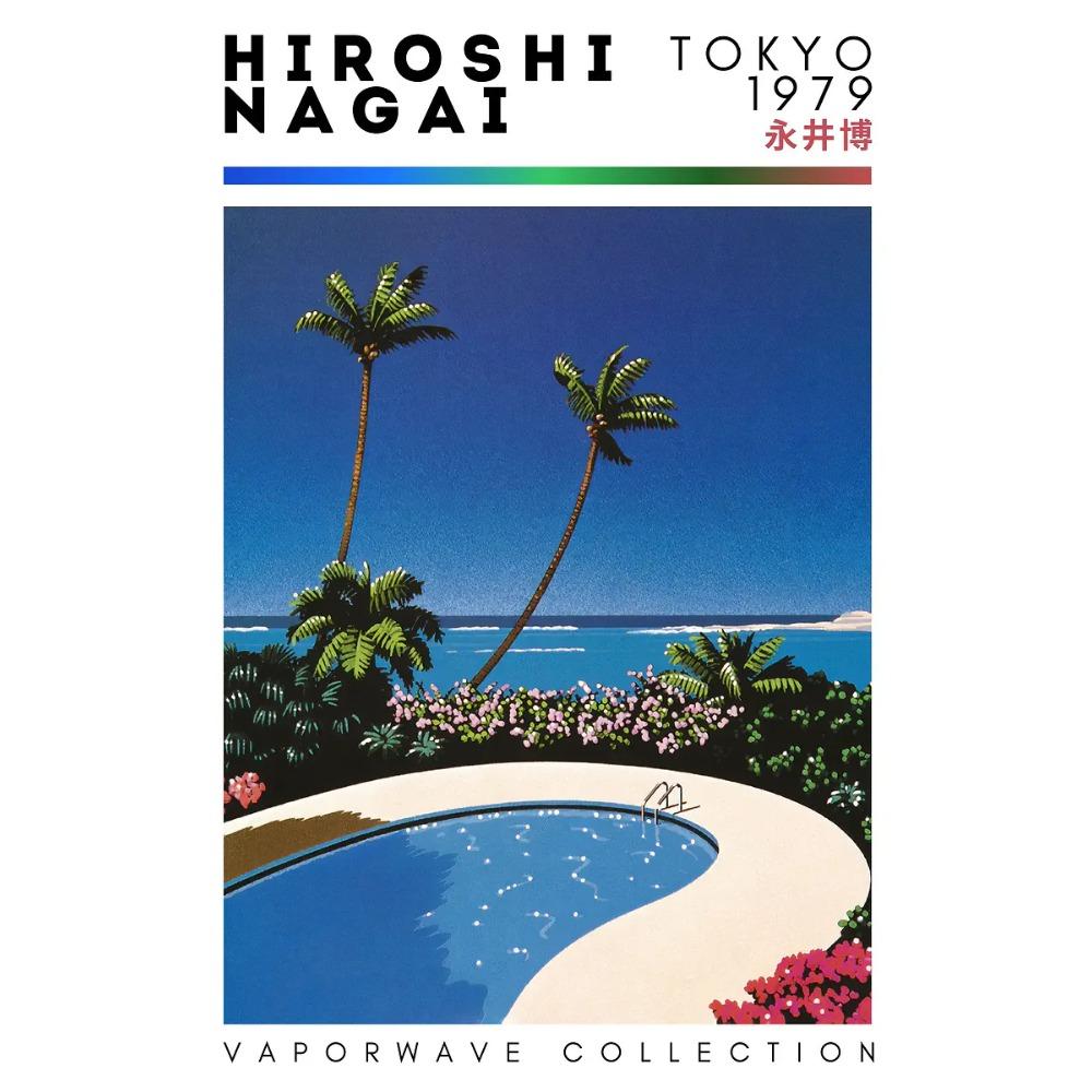 Hiroshi Nagai Vaporwave Japan Beach City Summer Canvas Print Lawn Landscape Wall Art Poster for Nordic Living Room Home Decor