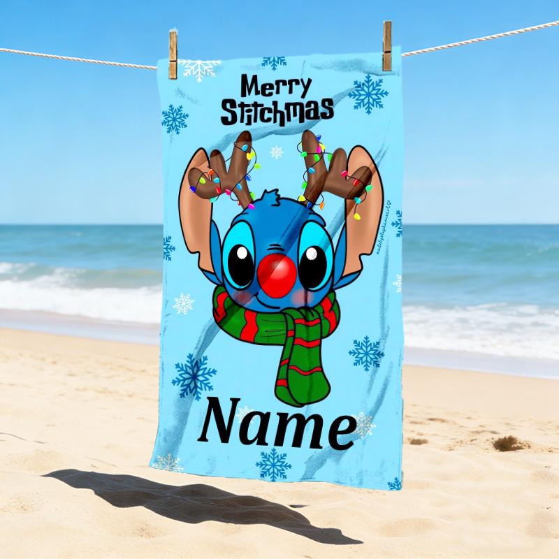 Custom Name Stitch Fantasy Stylish Digital Printing Beach Towel Quick‑Drying Absorbent Blanket for Beach Pool Gym Travel
