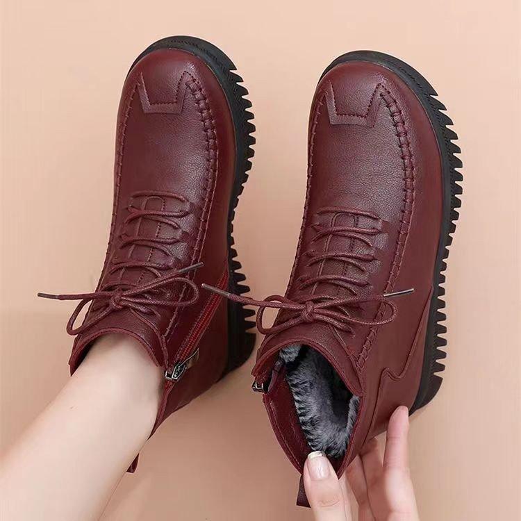 New winter women's shoes fleece thickened waterproof and non-slip flat-soled mother cotton shoes middle-aged and elderly fleece warm short cotton boot