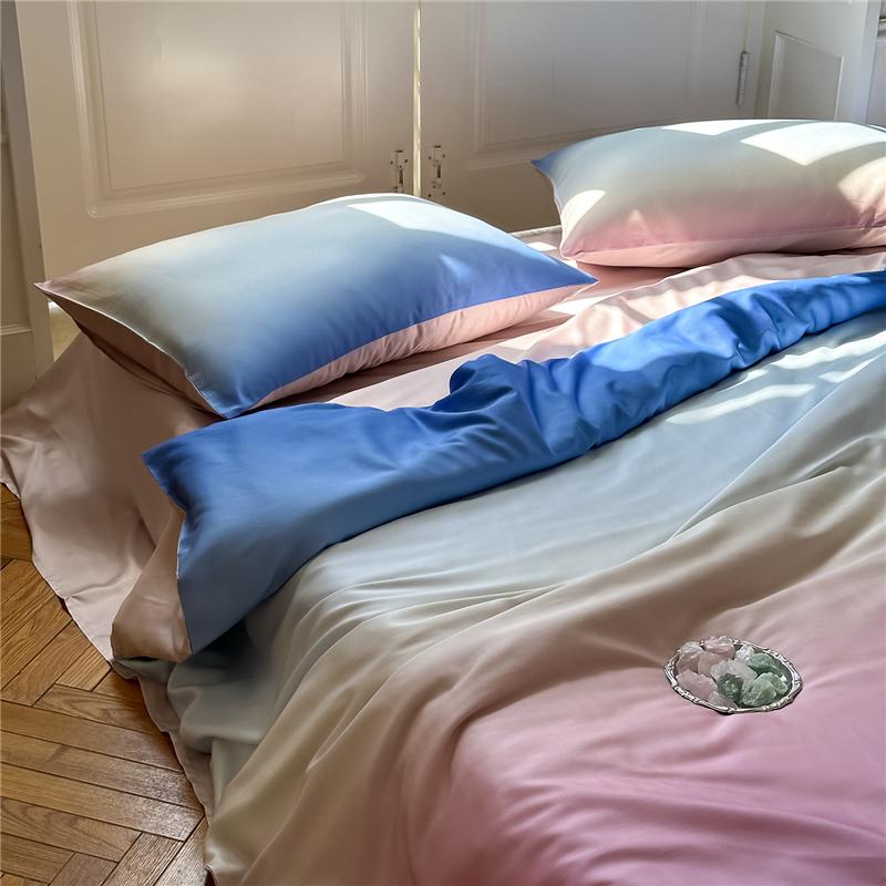 Gradient Lyocell Silky Soft Bedding Set Ultra-Soft Cooling Silk-like Feel Bedsheet Set Duvet Cover Pillowcases for Hot Nights