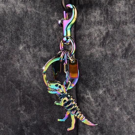 Keychain Pendant Dinosaur T-Rex Skeleton Metallic Luster Bag Charm Alloy Triple Reinforced Lobster Clasp Key Ring