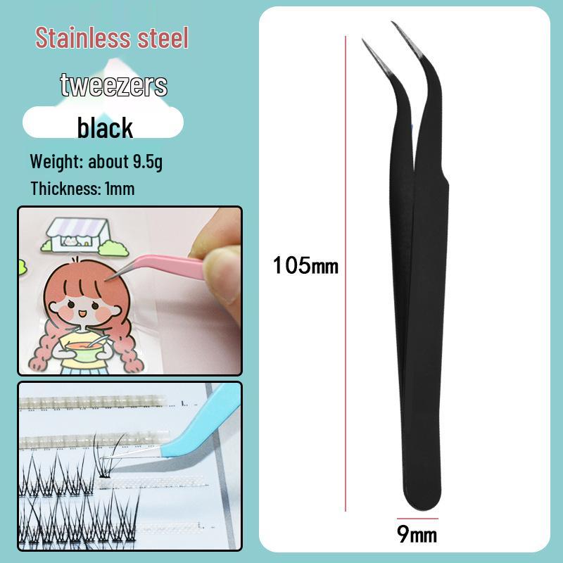 Colorful Stainless Steel Curved Tweezers for False Eyelashes and Planner Clips