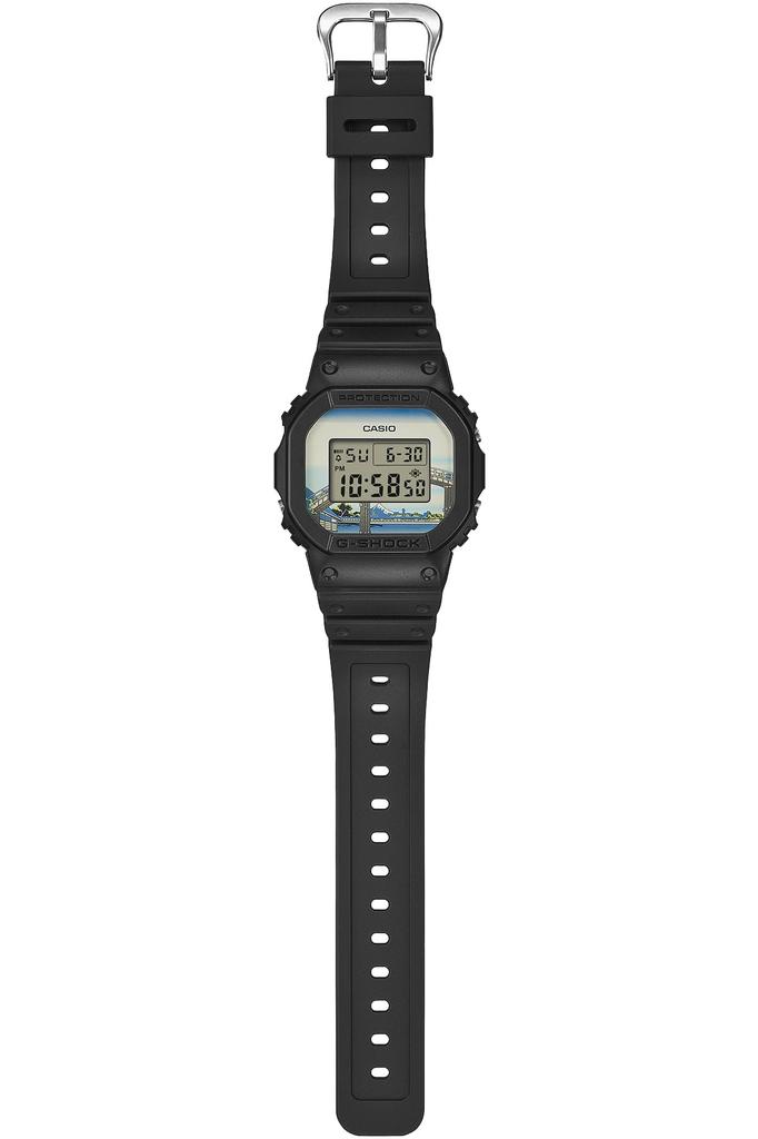 Casio Hergestellt in Katsushika Hokusai Unter Fukagawa Mannenbashi Schwarze G-Shock Uhr, Japan, Design, Brücke, DW-5600KHFM25-1JR, Herren,
