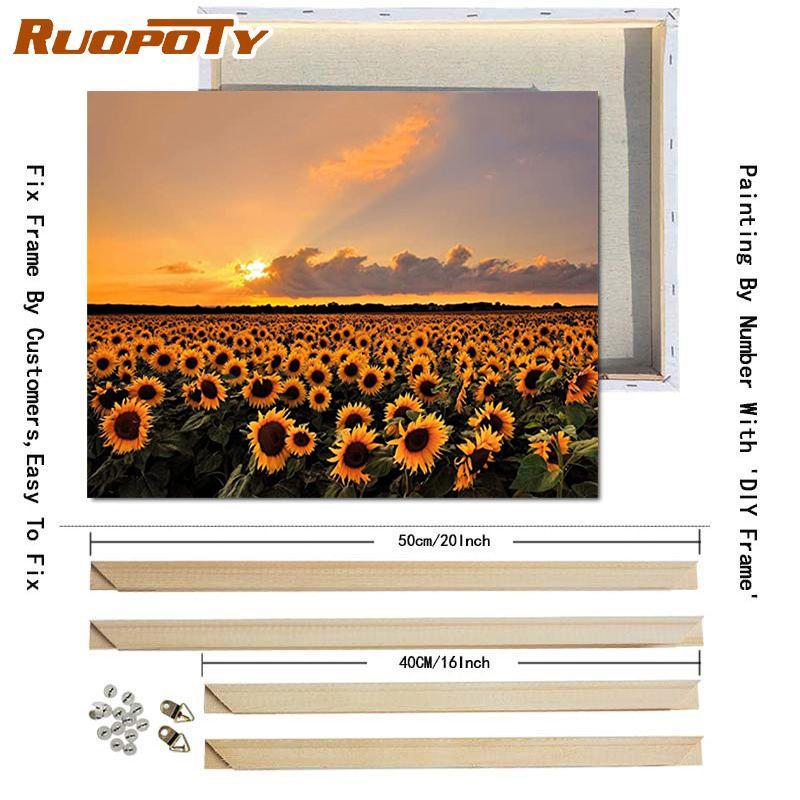 RUOPOTY Picture By Numbers Sunflower Flower Wall Art Unique Gift HandPainted Paint By Number Butterfly Decoration