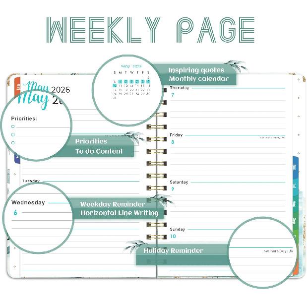 2026 Planner - Planner 2026 Weekly and Monthly, 6.4'' x 8.5'', 2026 Planners Weekly and Monthly with 12 Colorful Tabs, Functional Pages, Inner Pocket