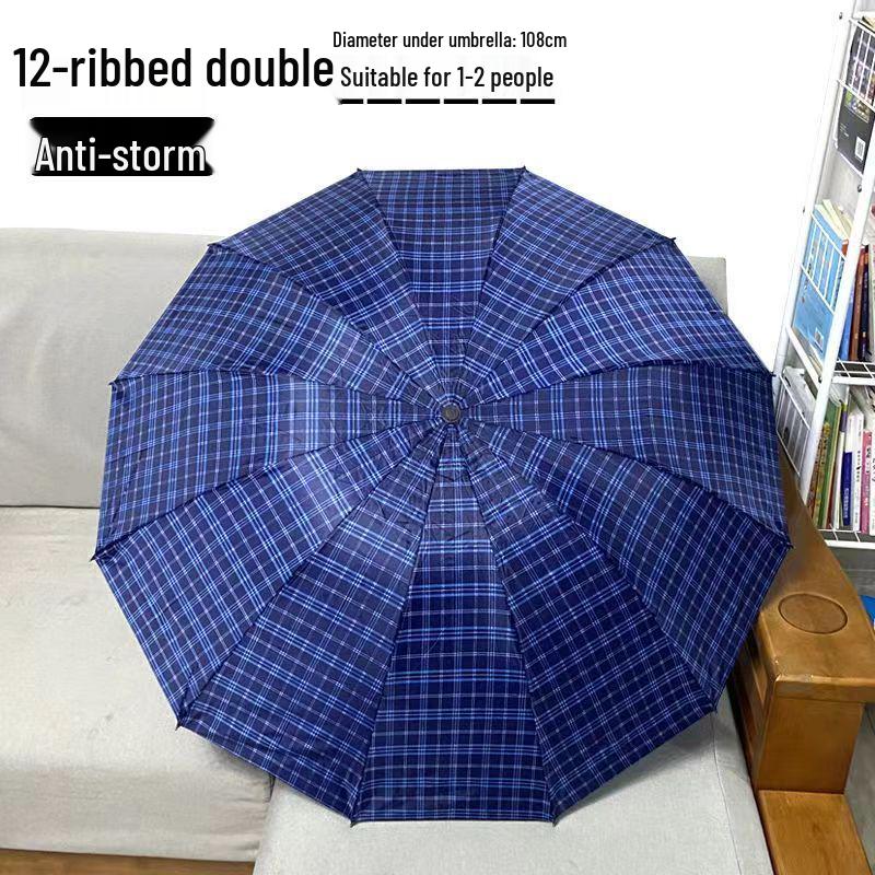 Extra Large Ten-Bone Water-Repellent Plaid Umbrella - British Style for Men & Women, Double/Triple Use