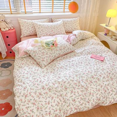 Ins Style Summer Bed Four-piece Set Pure Cotton Pastoral Quilt Cover Sheet Bed Sheet Bedding Dormitory Three-piece Duvet Cover