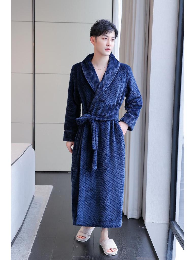 Comfortable Flannel Bathrobe: Thick Long Robe for Women & Couples In Autumn/Winter