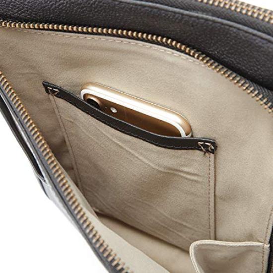 Hirano Bags Herren Umhängetasche aus echtem Leder, A5-Aktenordner-Passform, Vertikal, Crossbody, 22,5 cm breit + Original Lammfell Handschuhe, Marineblau