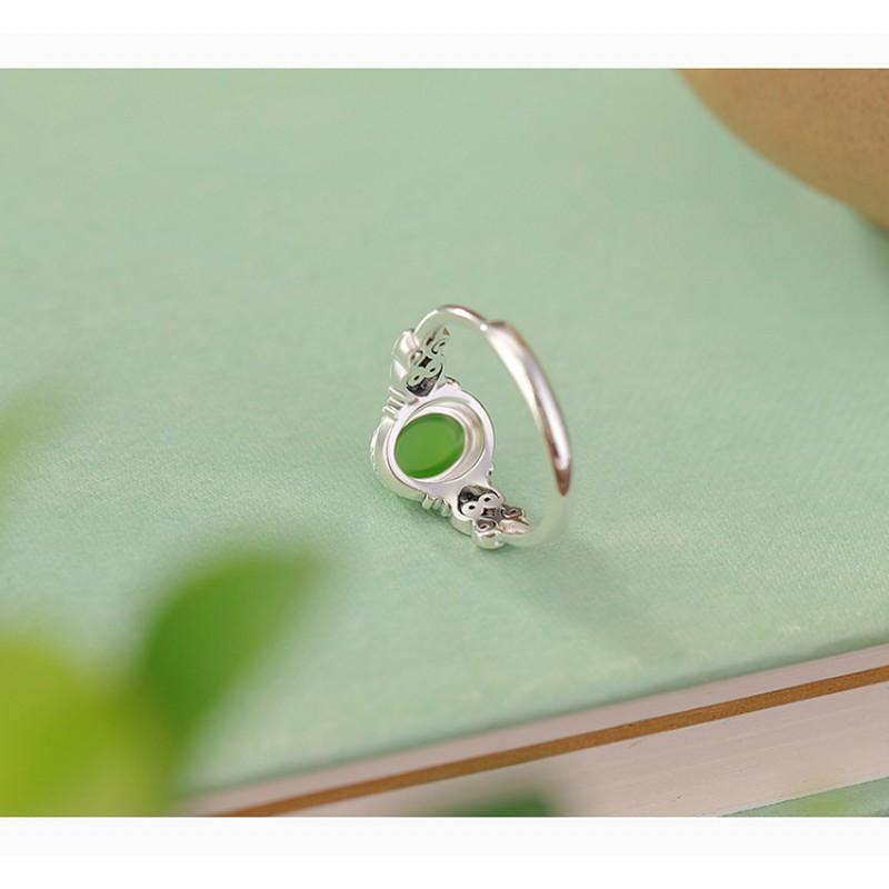 Adjustable Vintage-Inspired Oval Jade-Look Ring Women Men Geometric Boho Statement Jewelry