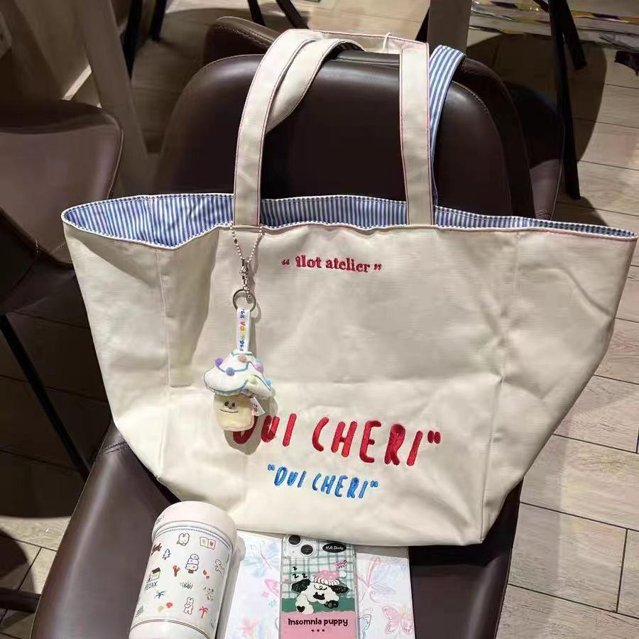 Niche design alphabet canvas bag women's 2025 new retro versatile large-capacity shoulder tote bag