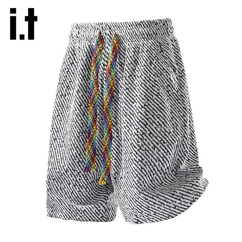 Izzueit Men s Ice Silk Drawstring Casual Shorts M