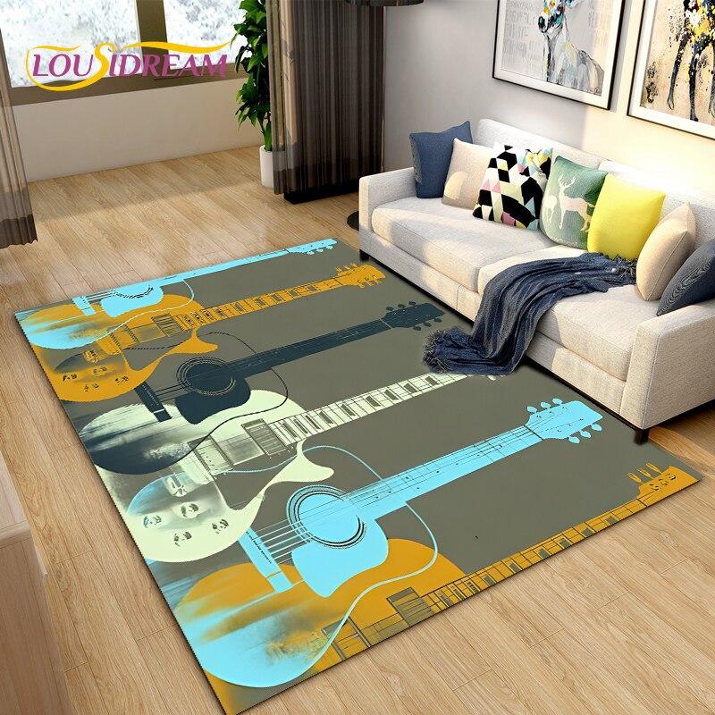 Classical Guitar Electric Guitar Bass Area Rug,Carpet Rug for Living Room Bedroom Decoration,Kids Play Soft Non-slip Floor Mats